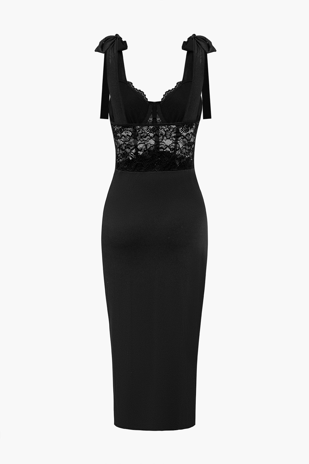 Solid Lace Slit Knotted Sheer Bustier Midi Dress