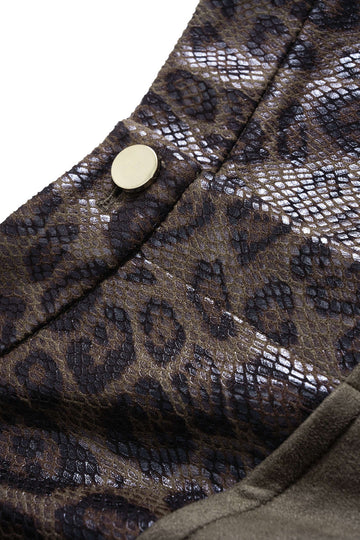 Leopard Snake Skin Print Faux Leather Suede Patchwork Wide Leg Pants