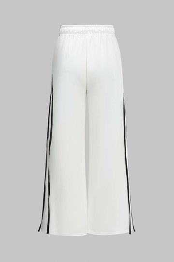 Contrast Tie-Up Wide Leg Trousers