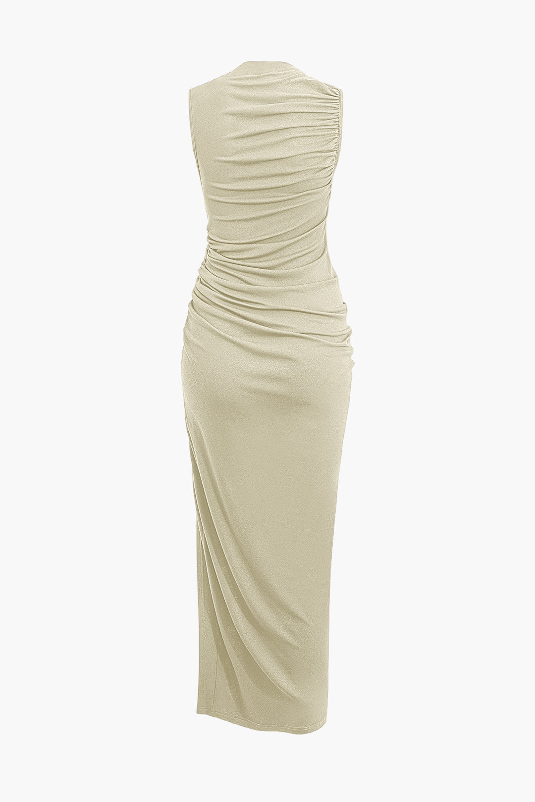 Asymmetric Ruched Drawstring Slit Sleeveless Maxi Dress