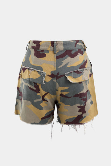 Camo Destroyed Cargo Shorts