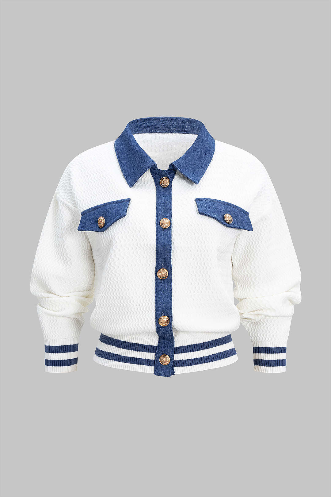 Knit Metallic Button Contrast Sweater Cardigan