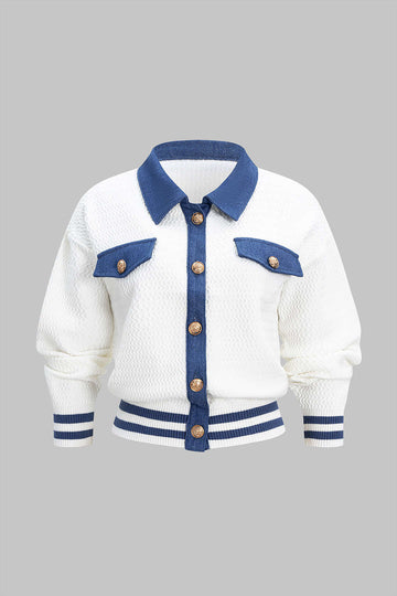 Knit Metallic Button Contrast Sweater Cardigan