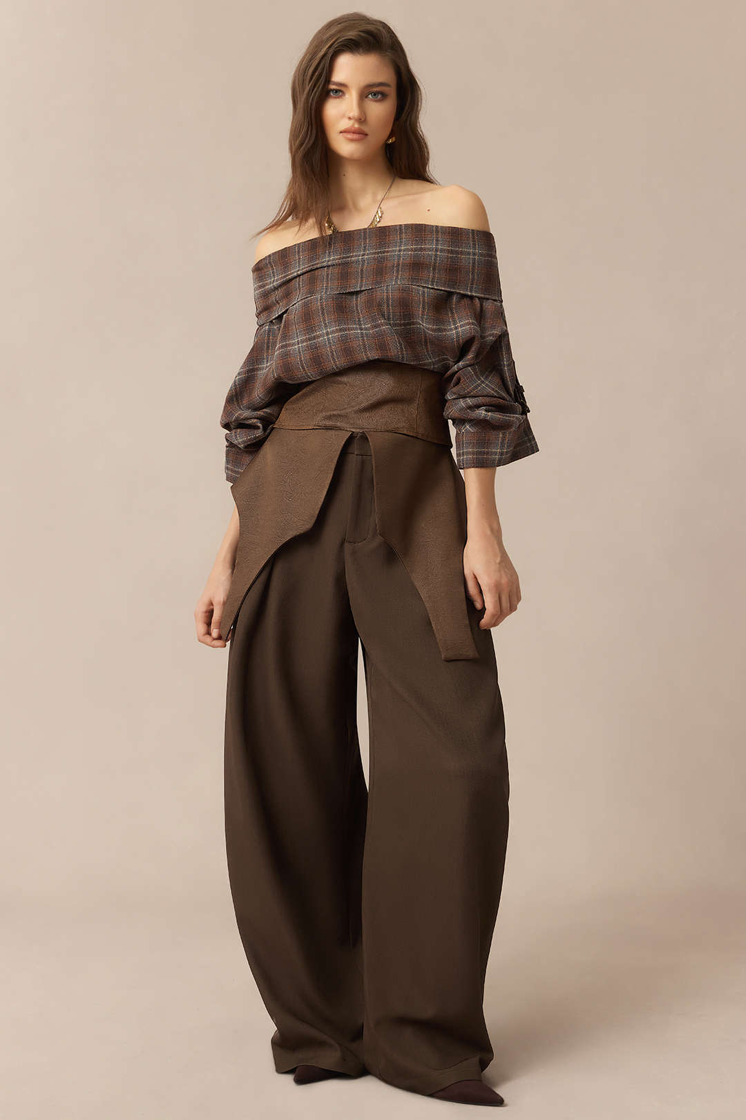 Satin Patchwork Zipper Barrel Trousers
