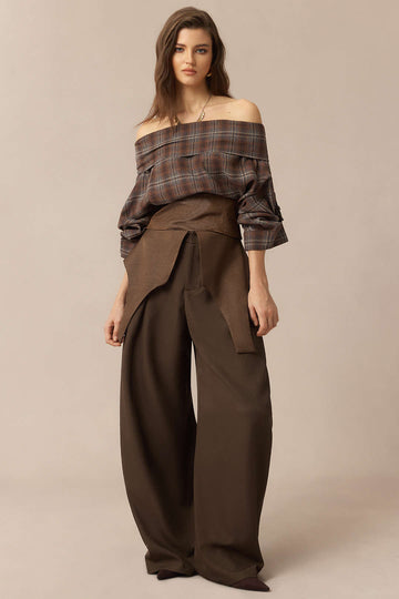 Satin Patchwork Zipper Barrel Trousers