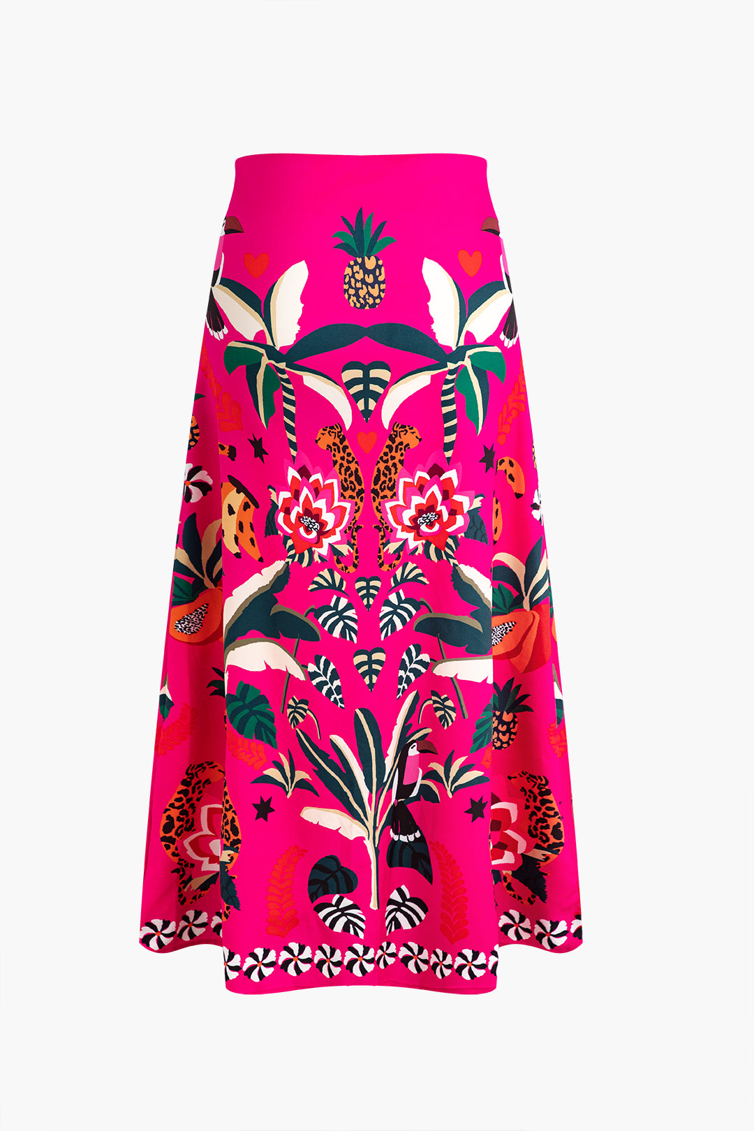 Tropical Print A-Line Midi Skirt