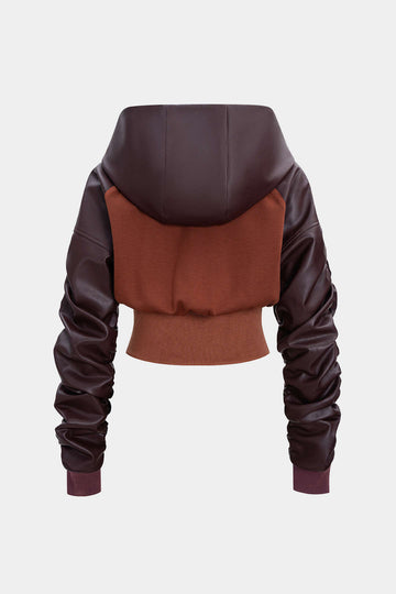 Faux Leather Patchwork Hoodie