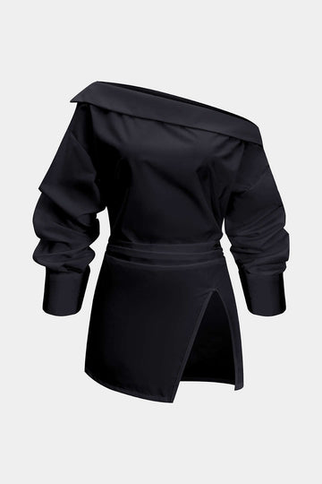 Off Shoulder Ruched Long-Sleeve Shirt