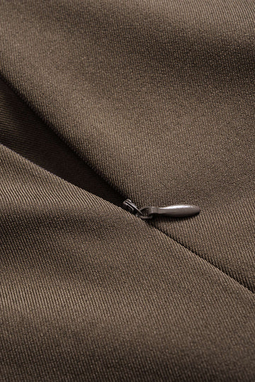 Metallic Ruched Zipper Asymmetrical Short Sleeve Mini Dress