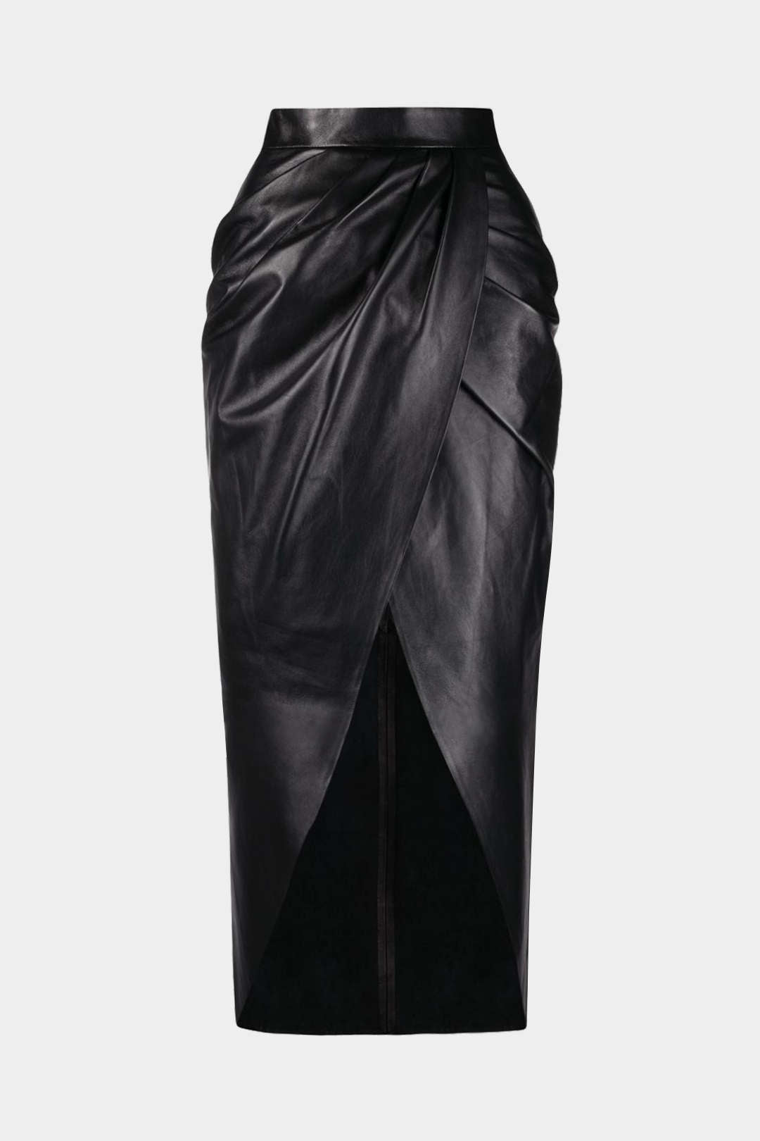 Faux Leather High Slit Ruched Crossed Skirt
