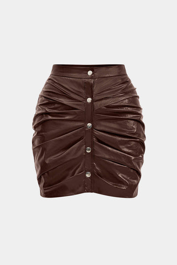 Faux Leather Ruched Skirt