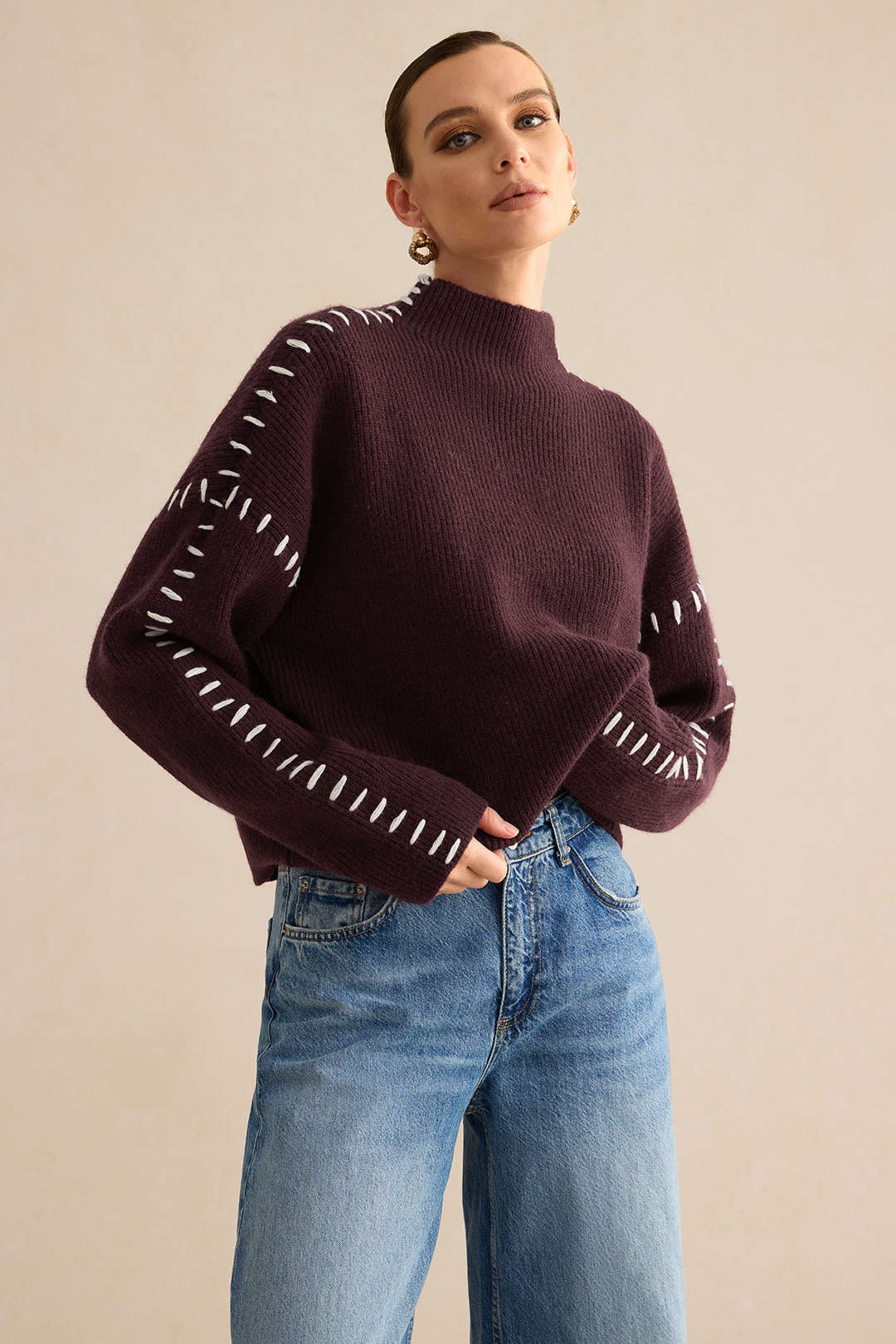 Contrast Sweater Long-Sleeve Top