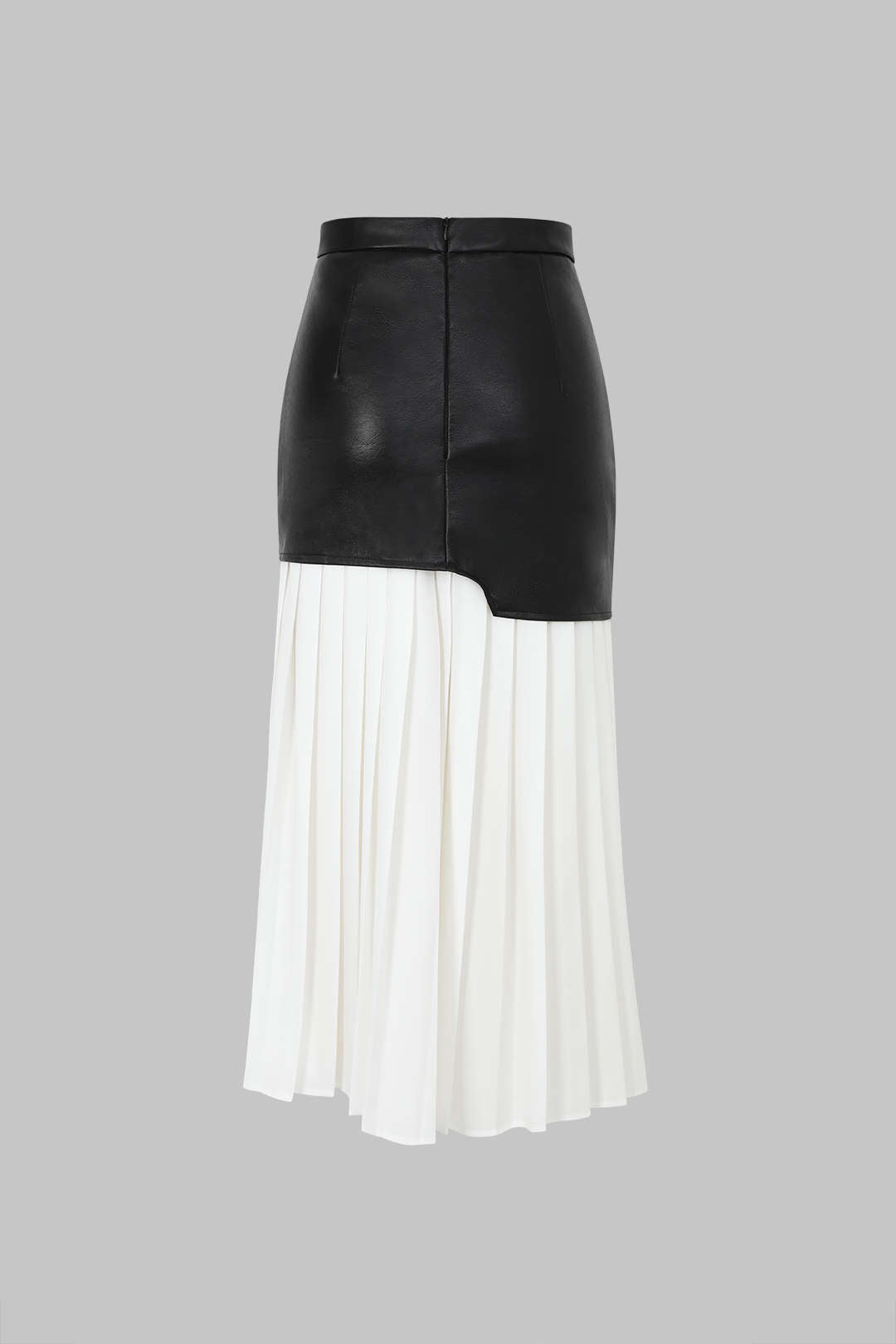 Contrast Pleated Faux Leather Midi Skirt