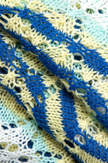 Color Block Crochet Polo Collar Short Sleeve Mini Dress