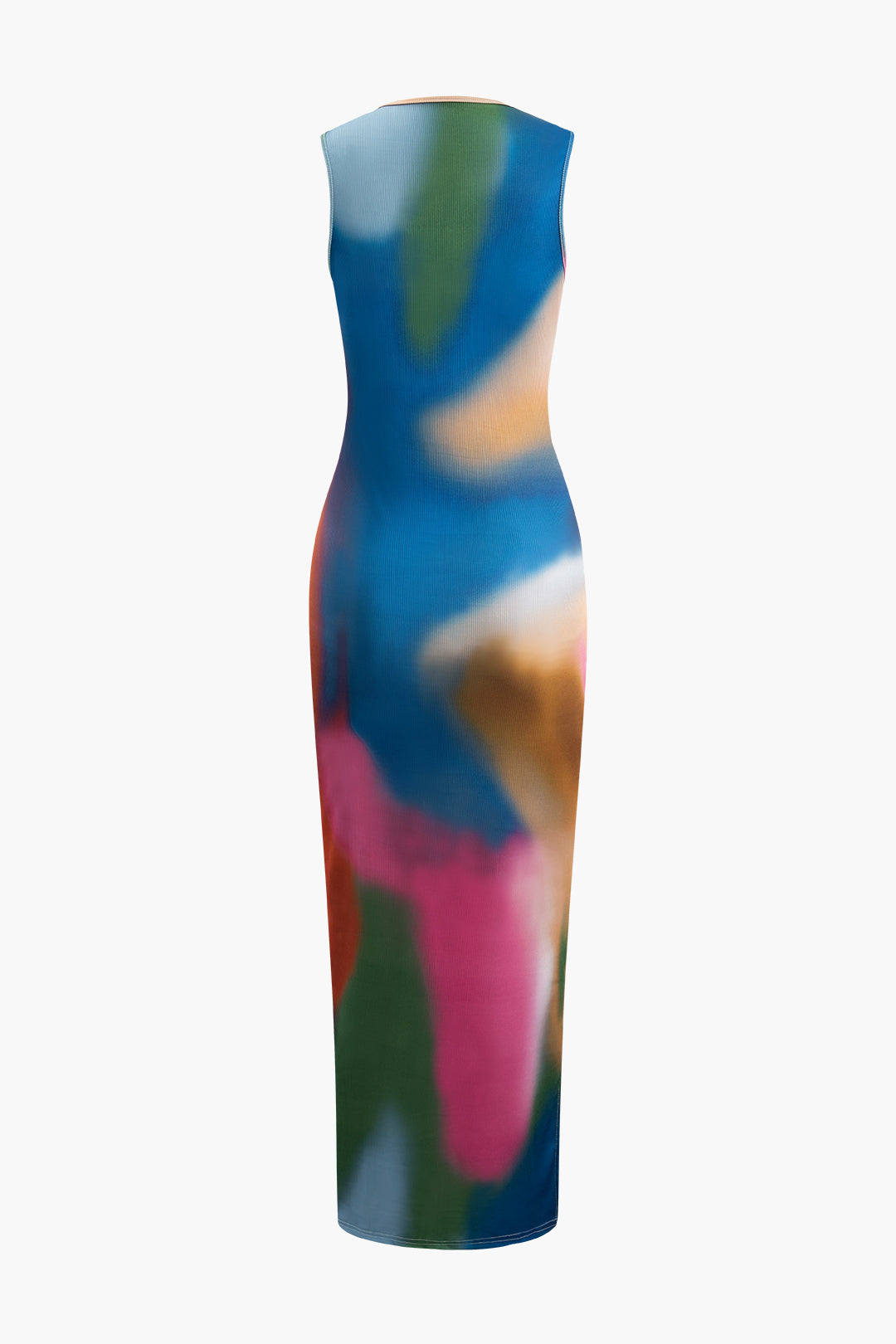 Multicolor Print Slit Sleeveless Midi Dress