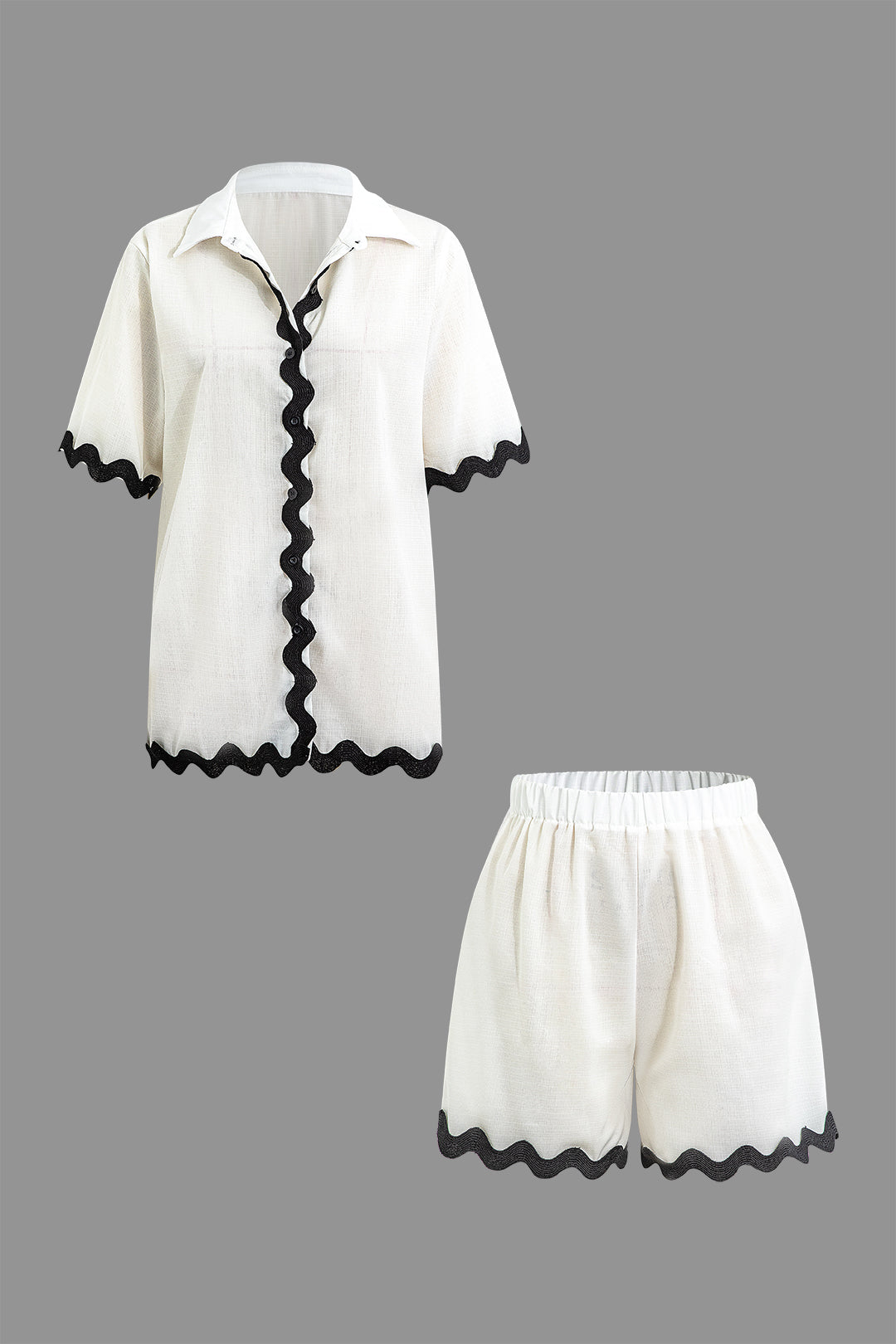 Scallop Trim Short Sleeve Shirt And Shorts Set