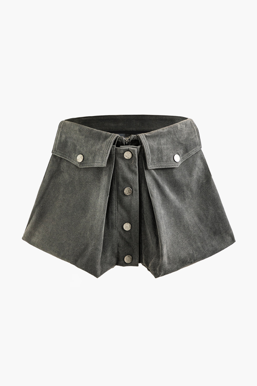 Faux Suede Button Up Flap Pocket Mini Skirt