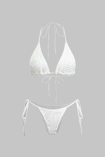 Bikini de cou licou texturé et ensemble de couverture en tricot ouvert