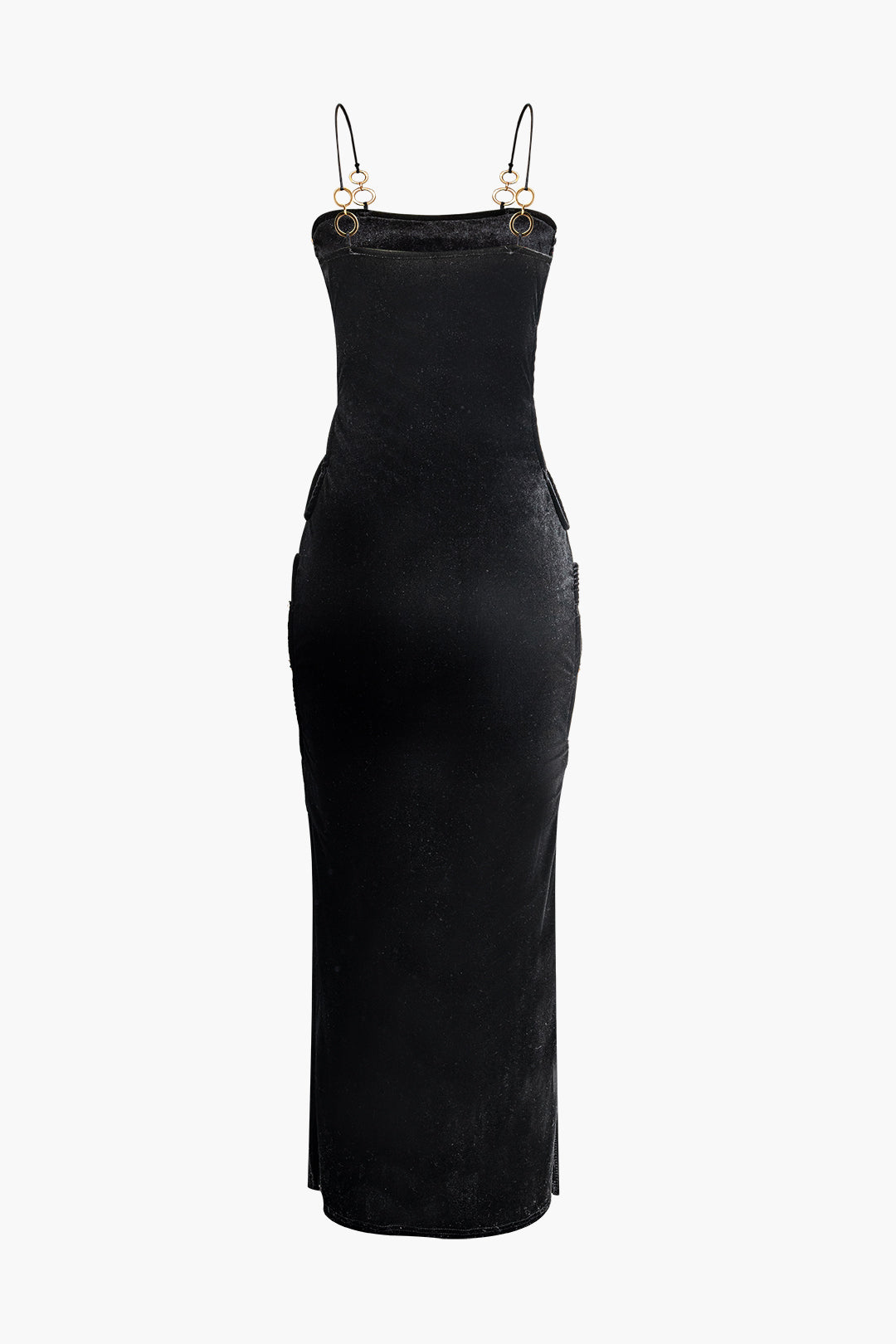 Velvet O-Ring Side Cut Out Slit Maxi Dress