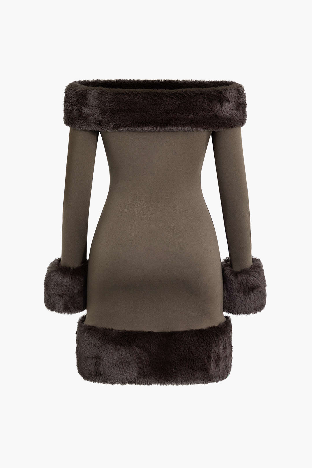 Faux Fur Trim Off Shoulder Midi Dress Micas Faux Fur Trim Off Shoulder Midi Dress Micas