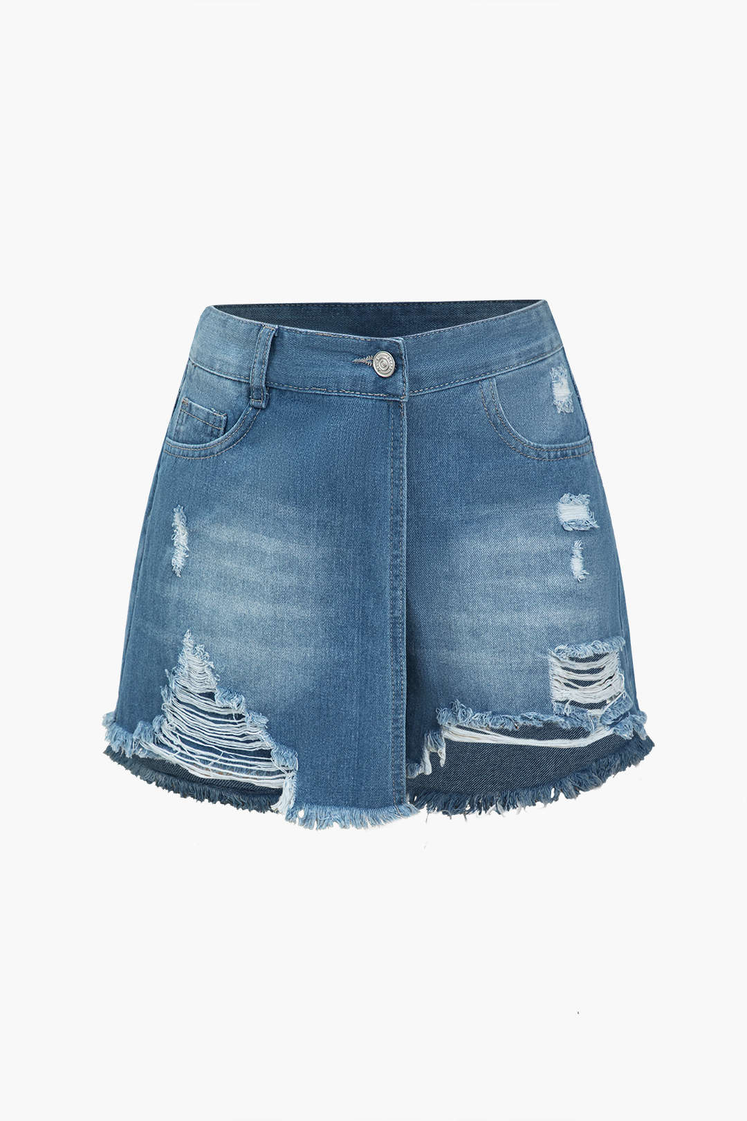 Destroyed Frayed Wrap Denim Shorts