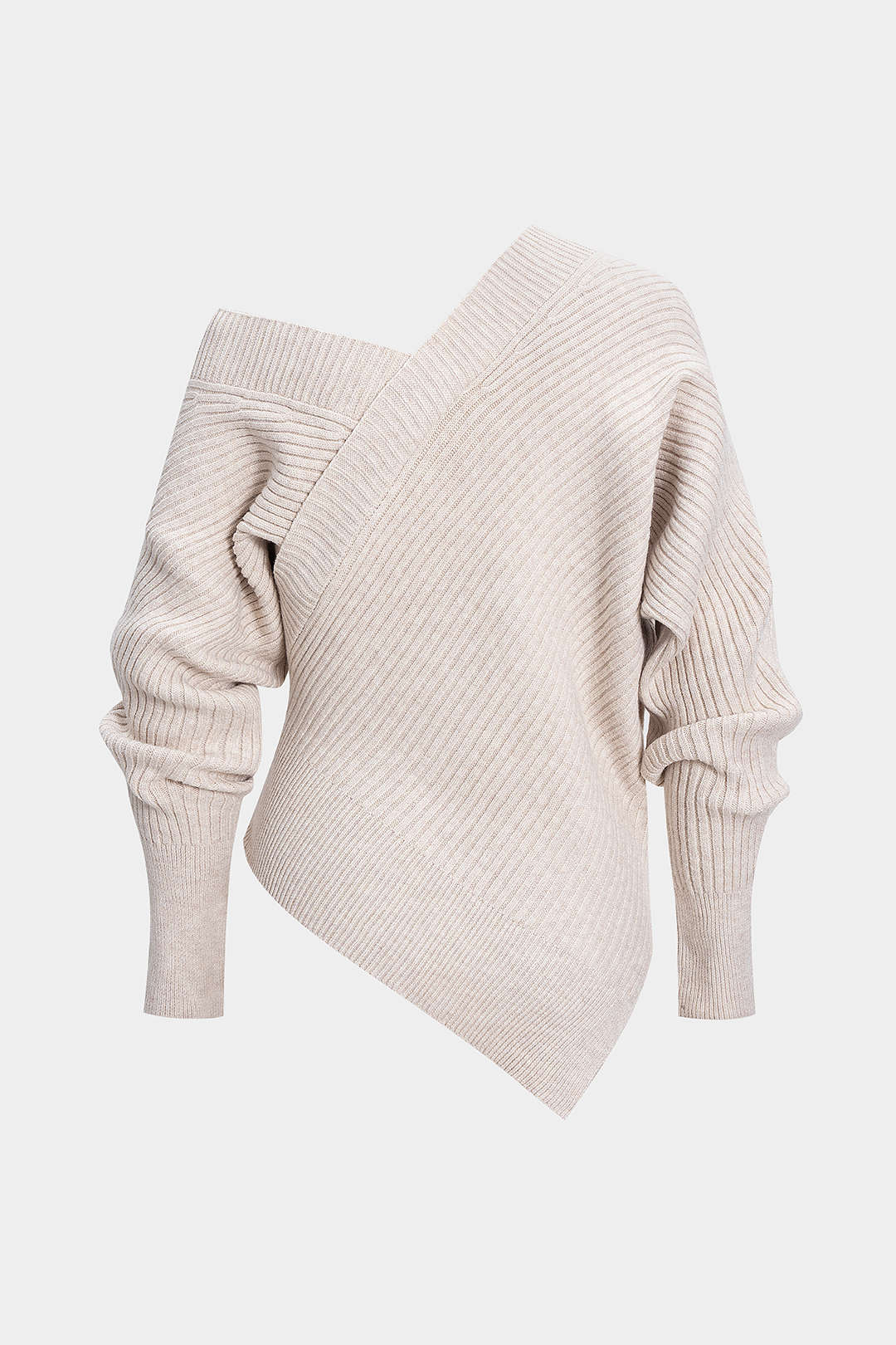 Knit Asymmetrical V-Neck Long-Sleeve Top