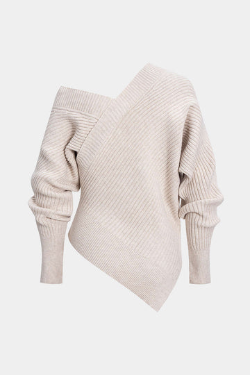 Knit Asymmetrical V-Neck Long-Sleeve Top