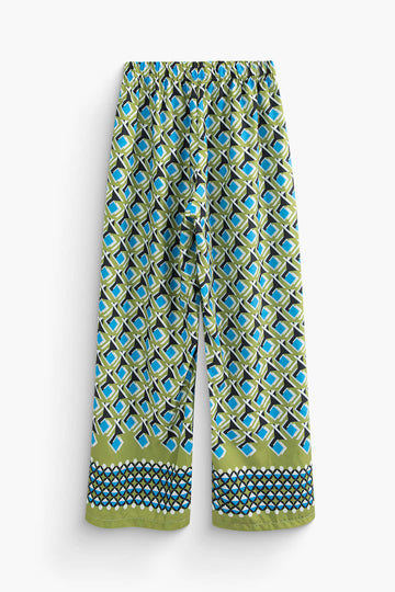 Geometric Print Fringe Cuff Shirt And Straight Leg Pants Set