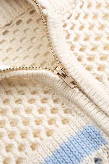 Knit Contrast Cut Out Zipper Cardigan