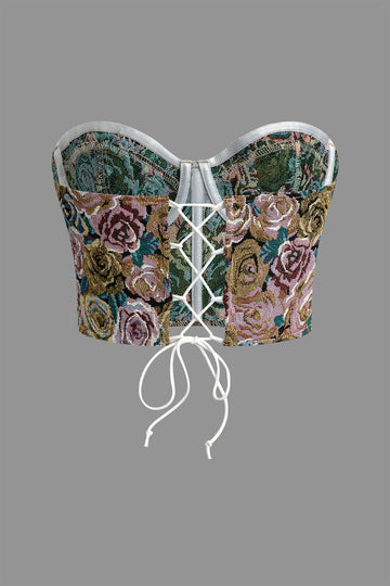 Floral Pattern Braided Tie Bustier Tube Top