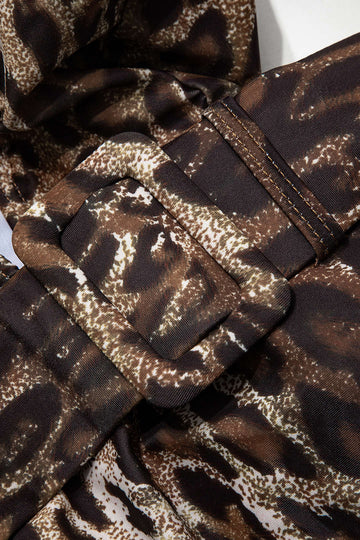 Leopard Print V-neck Belt Buckle Tummy Control One-Piece Swimsuit
