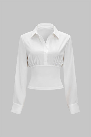 Solid Ruched Long-Sleeve Shirt