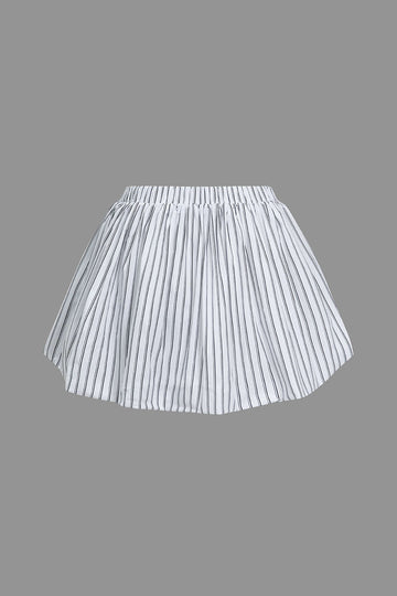 Basic Stripe Print Puff Mini Skirt