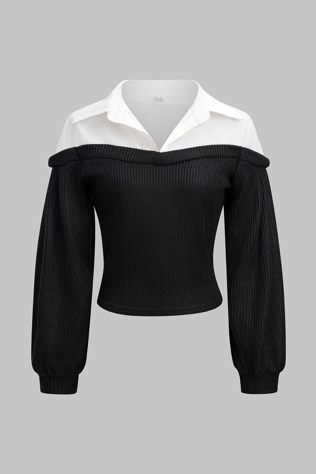 Knit Patchwork Ribbed Long-Sleeve Top