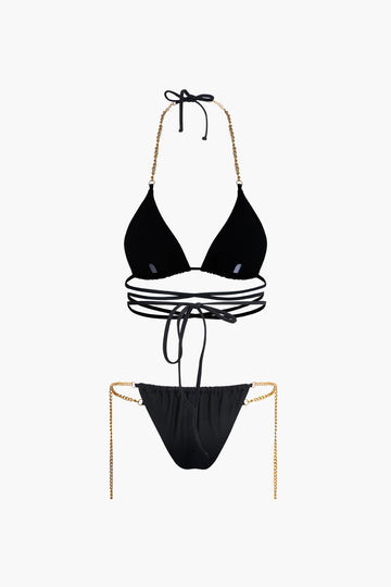 Chain Strap Tie Halter 2-piece Bikini Set