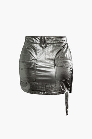 Asymmetric Zipper Multi Pocket Cargo Skirt