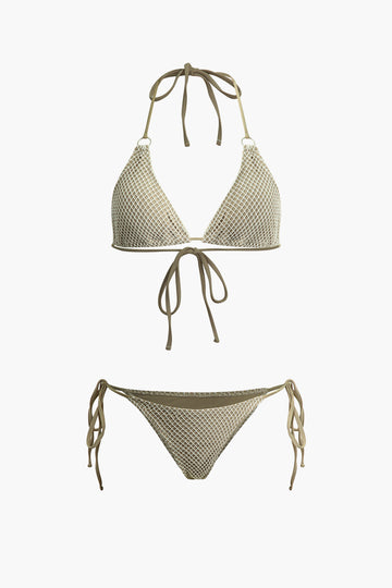 Fishnet Overlay Tie Halter Bikini Set