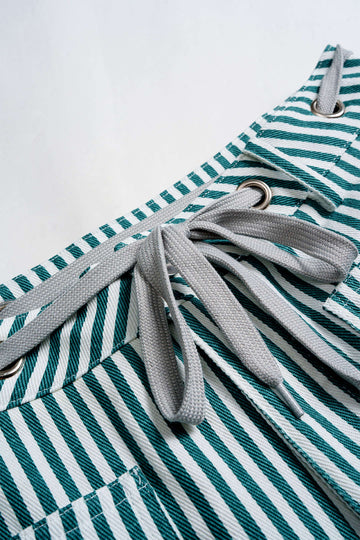 Stripe Print Pocket Drawstring Barrel Trousers