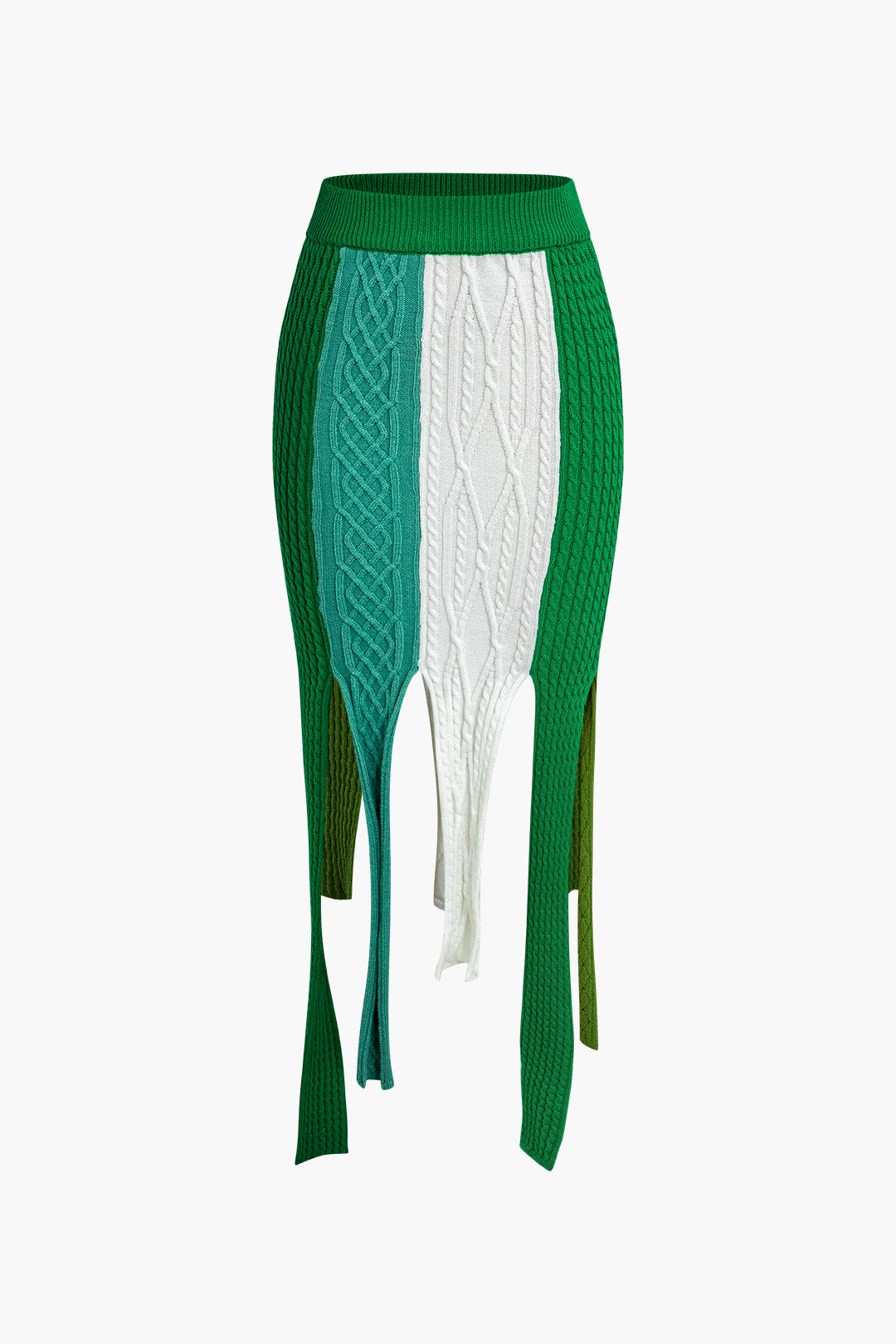 Contrast Fringe Hem Knit Midi Skirt