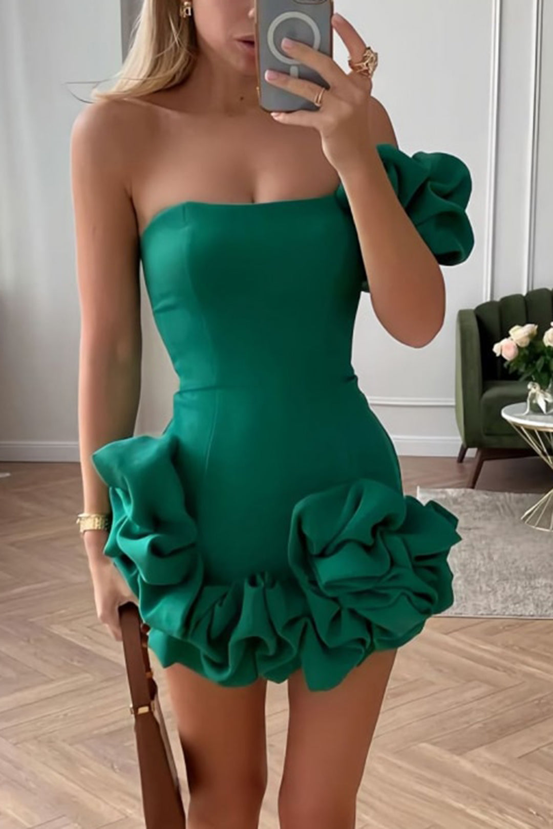 Solid 3D Ruffle Mini Dress