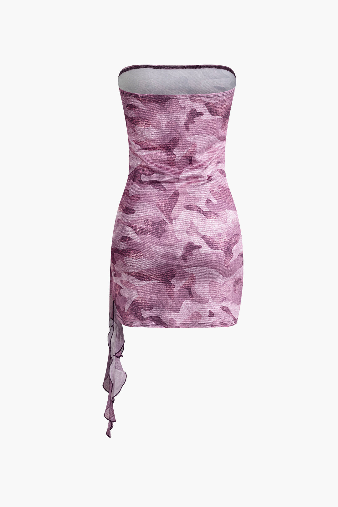 Abstract Print Ruffle Strapless Mini Dress