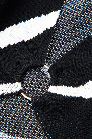 Line Pattern V-neck Long Sleeve Knit Crop Top And Slit Skirt Set
