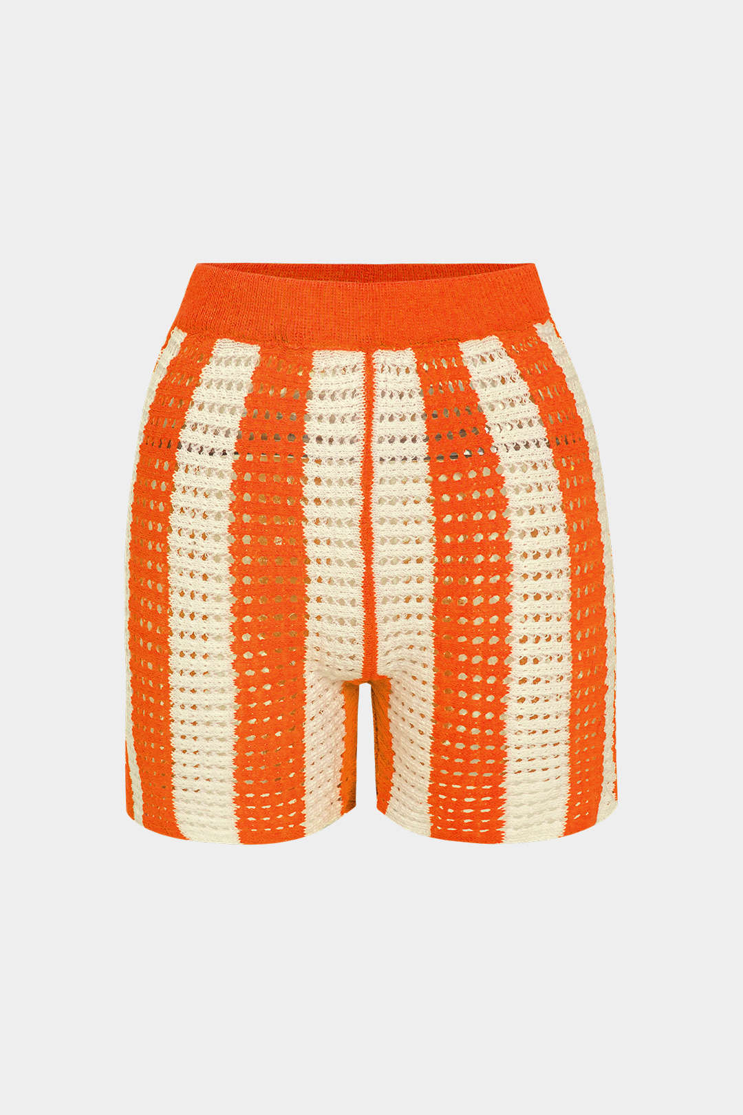 Stripe Breat Hollow Out Shorts Set