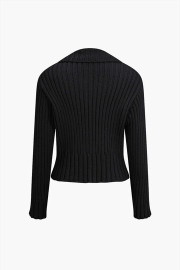 Ribbed Button-Front Pockets Sweater Cardigan