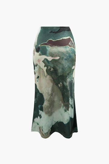 Watercolor Print Midi Skirt