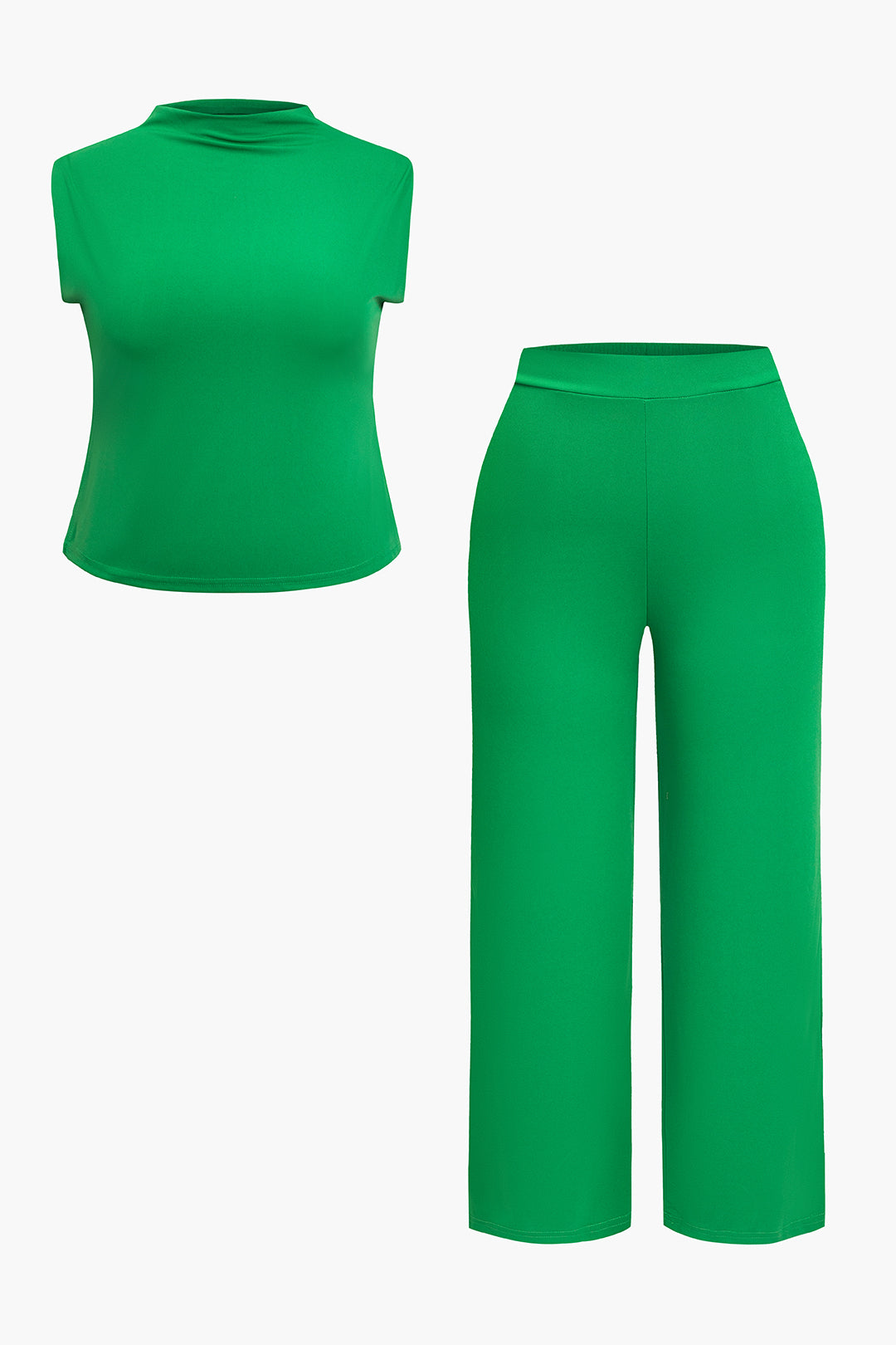 Plus Size Solid Color Top And Pants Set