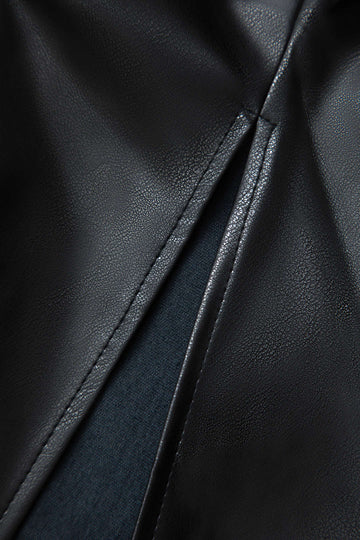 Faux Leather V-neck Ruched Slit Cami Maxi Dress