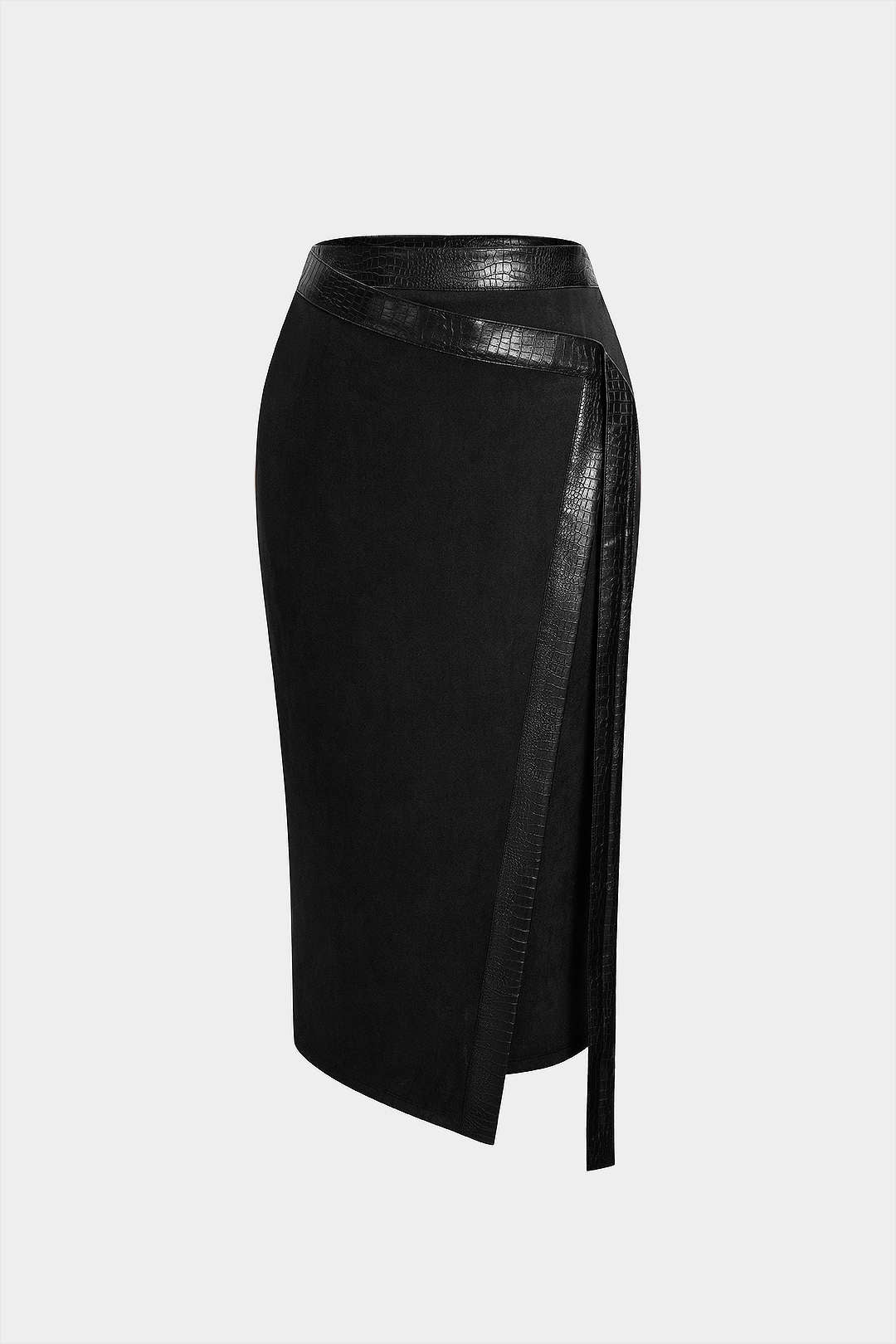 Faux Leather Patchwork Asymmetrical Skirt