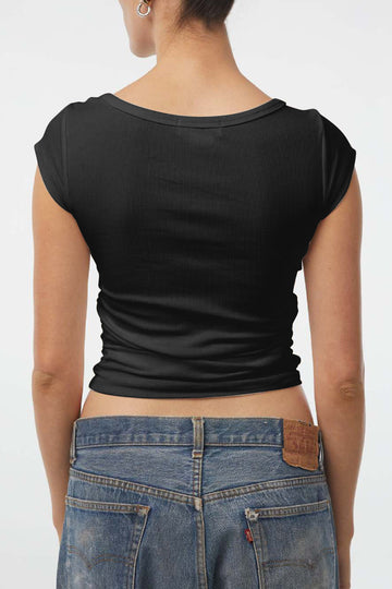 Solid Ruched Crop T-shirt