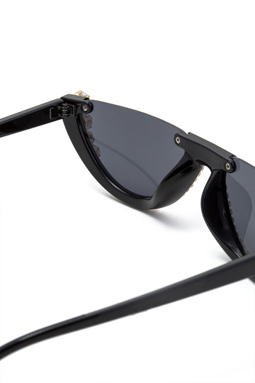 Rhinestone Decor Half Frame Sunglasses